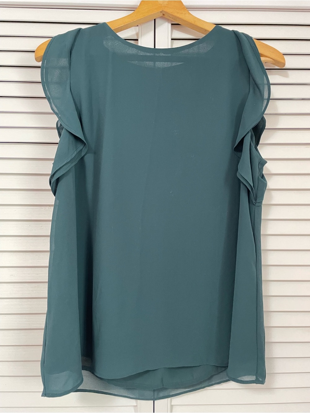 H&M Green Semi Sheer Sleeveless Ruffle Blouse Women’s 12 Fall Autumn Office